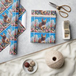 Papel De Presente Belo Bulldog Francês e Flores