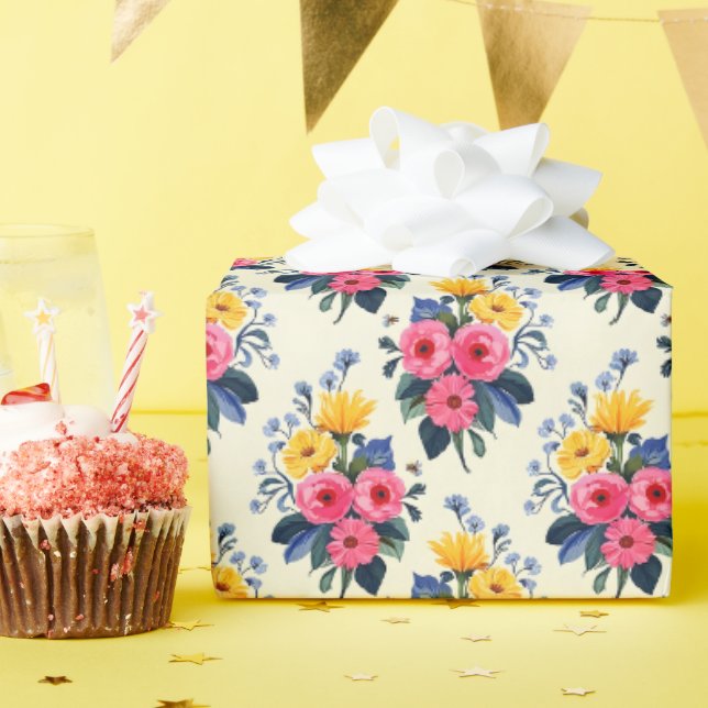 Papel De Presente Belo Buquê de Primavera (Festa de aniversário)