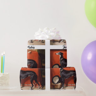 Papel De Presente Belo Cachorro Negro e Branco