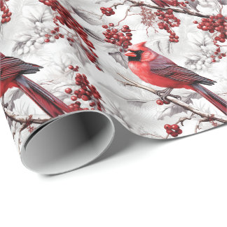 Papel De Presente Belo Cardeal Vermelho no Snowy Branch Winter