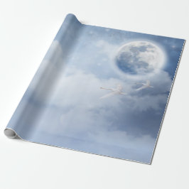 Papel De Presente Belo Céu Azul com Cisnes Voadoras