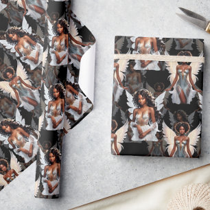 Papel De Presente Belo Design de Padrão de Anjos Menina Negra -Escur