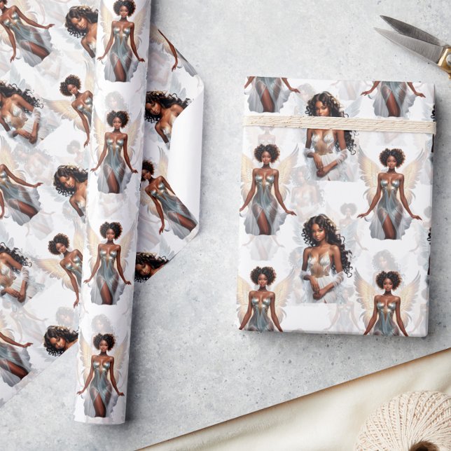 Papel De Presente Belo Design de Padrão de Anjos Meninas Negras (Criador carregado)
