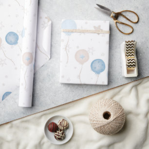 Papel De Presente Belo Elegante Azul Balões de Marfim Menino
