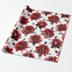Papel De Presente Belo Estilo de Ilustração de Rosas Vermelhas para