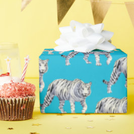 Papel De Presente Belo padrão azul de Tigre Branco Bengala
