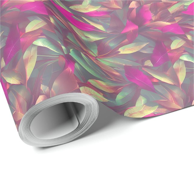 Papel De Presente Belo padrão de folhas iridescentes (Ponta do rolo)