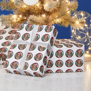 Papel De Presente Belo padrão de Natal do Cão Brittany Spaniel