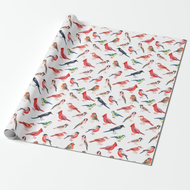 Papel De Presente Belo padrão de pássaros embrulhando papel. (Desenrolado)