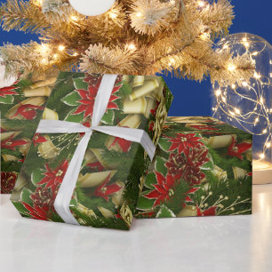 Papel De Presente Belo Padrão de Poinsettia de Natal Vermelho
