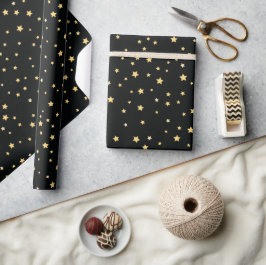 Papel De Presente Belo padrão estelar Dourado e preto