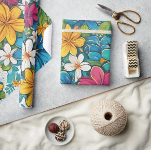 Papel De Presente Belo Padrão Floral Vibrante e Brilhante