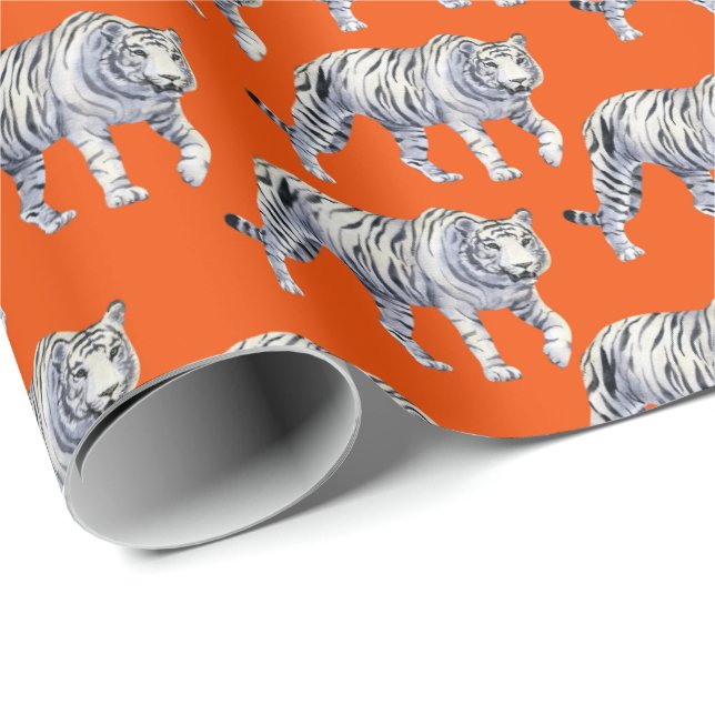 Papel De Presente Belo Padrão Vermelho Laranja Bengala Branco Tigre (Ponta do rolo)