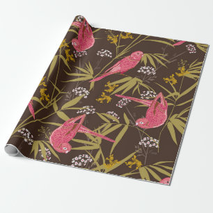 Papel De Presente Belo pássaros-papagaio-de-mão desenhados na flores