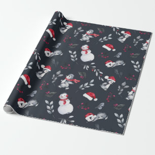 Papel De Presente Belo Pinguins de Natal Enrolando Papel