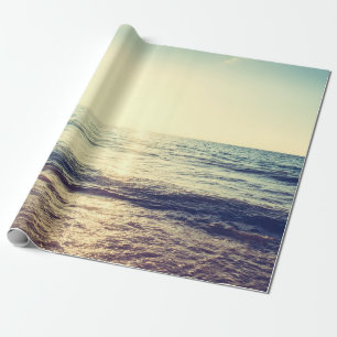 Papel De Presente Belo pôr do sol com mar e praia - Vintage e 