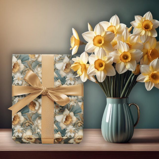 Papel De Presente Belo Primavera Barroco Daffodils Padrão Floral (Beautiful Spring Baroque Daffodils Floral Seamless Pattern Wrapping Paper)