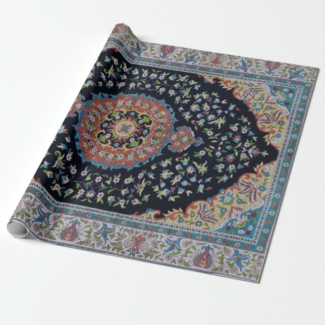 Papel De Presente Belo Red Antiquado Kilim Rug Azul (Desenrolado)