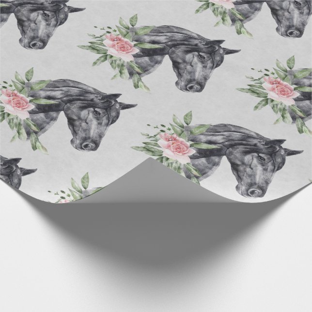 Papel De Presente Belo Retrato de Cabeça de Cavalo Negro Aquarela (Ponta)