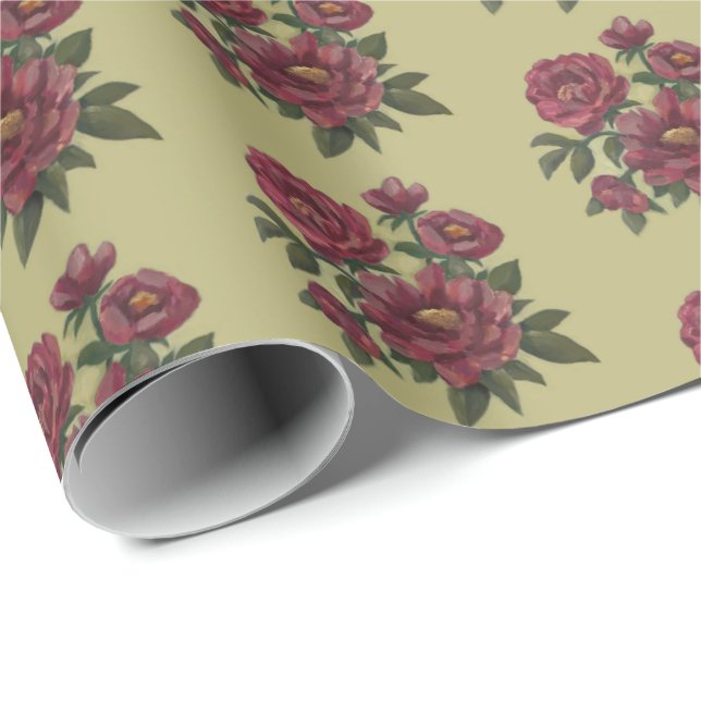 Papel De Presente Belo spray floral pintado à mão (Ponta do rolo)