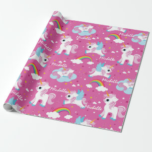 Papel De Presente Belo unicórnio Feliz aniversário, rosa