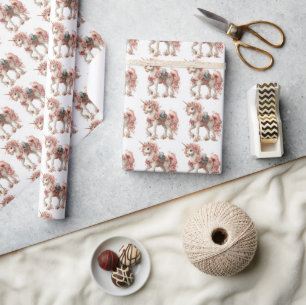 Papel De Presente Belo Unicórnio Rosa Dourado Branco