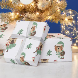 Papel De Presente Belo Urso de Natal Quente