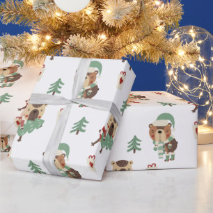 Papel De Presente Belo Urso de Natal Quente