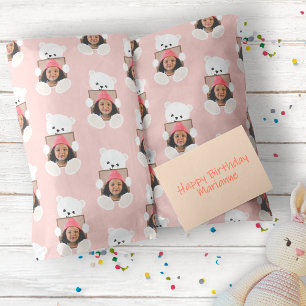 Papel De Presente Belo Urso de Pelúcia Rosa Aniversário Crianças Fot