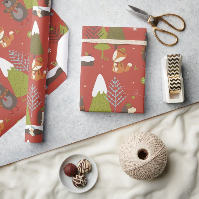 Papel De Presente Belo Urso, Raposa E Crianças De Cachorro Feriam En (Artesanato)