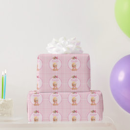 Papel De Presente Belo Urso Rosa Gingham Raparigas Personalizadas An