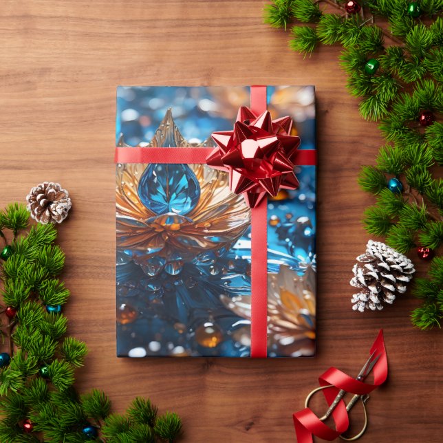 Papel De Presente Belo Vidro Azul e Branco (Presente de Natal)