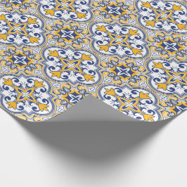 Papel De Presente 💙 💛 Belos Azulejos azuis e amarelos 9,