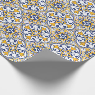 Papel De Presente 💙 💛 Belos Azulejos azuis e amarelos 9,