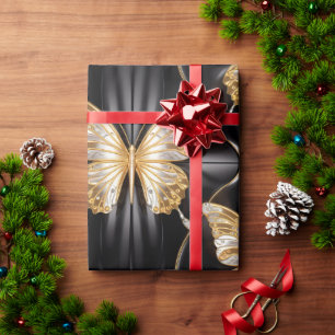 Papel De Presente Belos borboletas Douradas e prateadas
