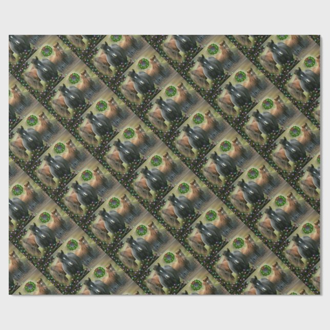 Papel De Presente Belos Cavalos e Natal Russo (Aberto)