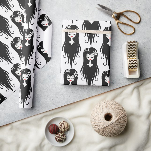 Papel De Presente Belos Fantasmas Preto e Branco (Artesanato)