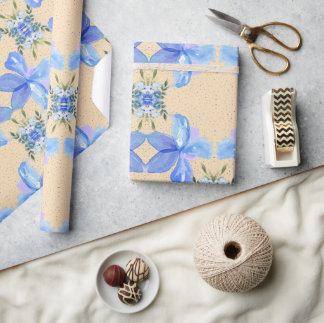 Papel De Presente Belos Flores Azuis