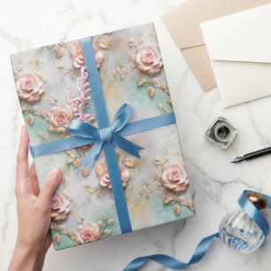 Papel De Presente Belos Rosas Românticos Cinza Rosa Românticos