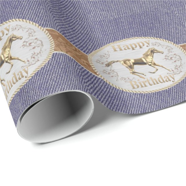 Papel De Presente Belt Ocidental e Belt Buckle Feliz Aniversário (Ponta do rolo)