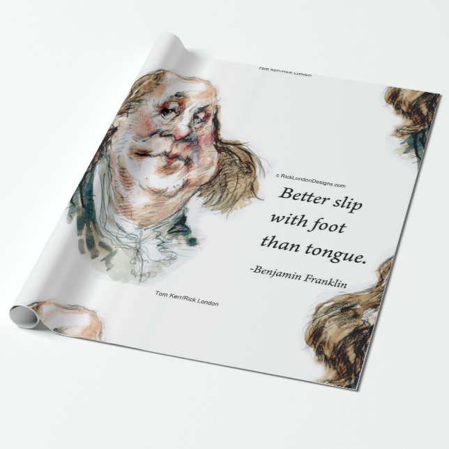 Papel De Presente Ben Franklin & Citação Caricatura Engraçada (Desenrolado)