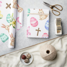 Papel De Presente Bênçãos da Páscoa – Padrão contínuo de Coelho e Cr