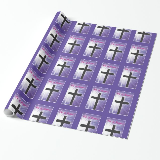 Papel De Presente Bênçãos de páscoa Cruzam o estouro em roxo, risen (Desenrolado)