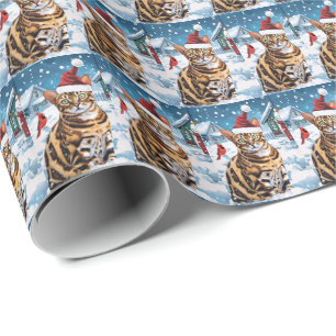 Papel De Presente Bengal Cat Winter Wonderland Natal Joy