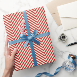 Papel De Presente Bengala de Natal Vermelha Vintage HerringBone
