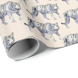 Papel De Presente Bengala White Tiger Cream Patterno
