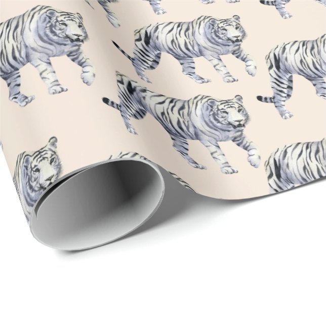 Papel De Presente Bengala White Tiger Cream Patterno (Ponta do rolo)