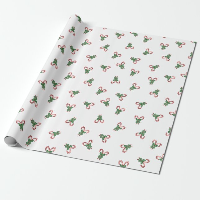 Papel De Presente Bengalas com Lança de Natal com Laço Verde (Desenrolado)