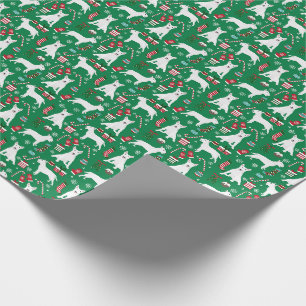 Papel De Presente Bengalas de Natal do Bull Terrier Branco Verde