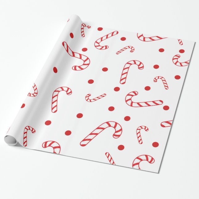 Papel De Presente Bengalas de Natal Vermelho Branco Pontos Polka de  (Desenrolado)